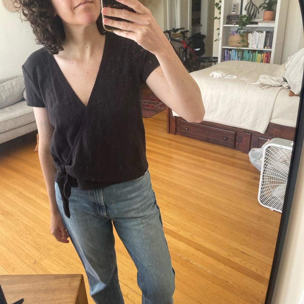 Madewell Terry Wrap Top, Black, Size Small